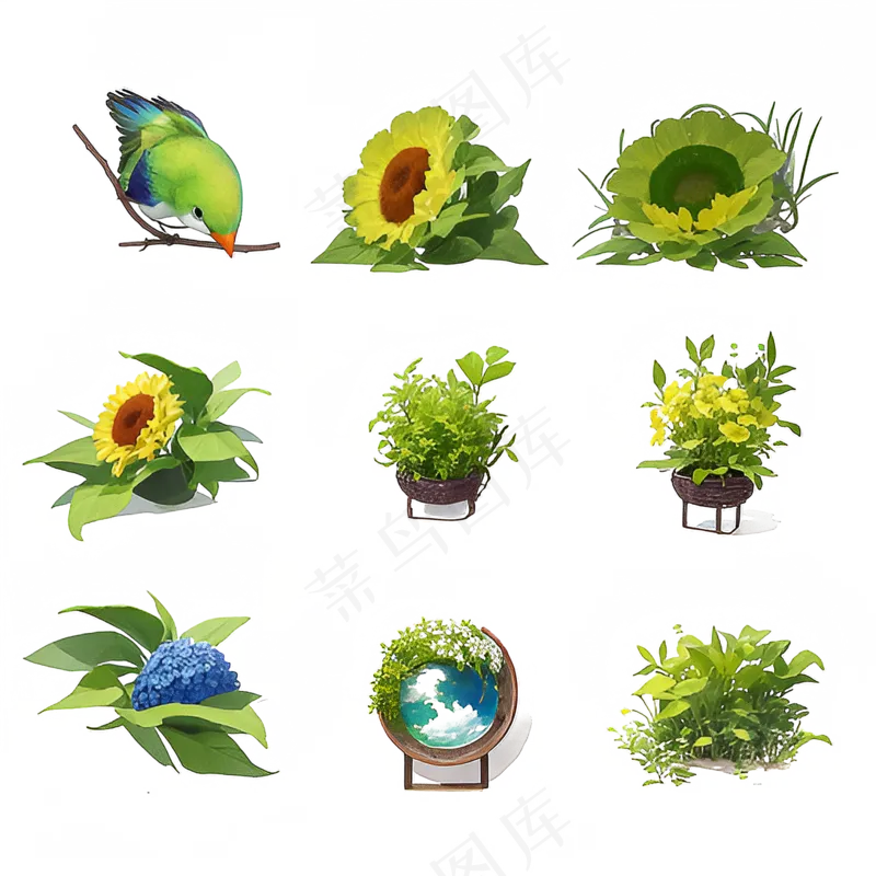 绿色手绘小植物花草系列免抠素材70