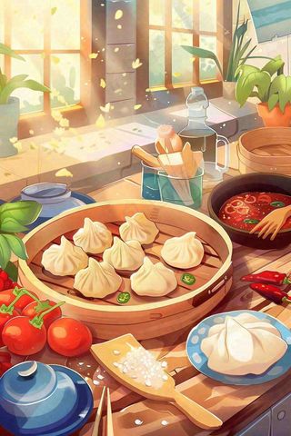 中国传统美食饺子蘸料冬天节日冬至插画背景