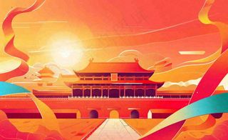 祖国繁荣昌盛插画*红色喜庆庆祝山河国庆建军建党国潮风插画背景