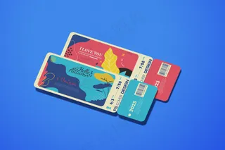 蓝色背景长方形可撕门票样机7