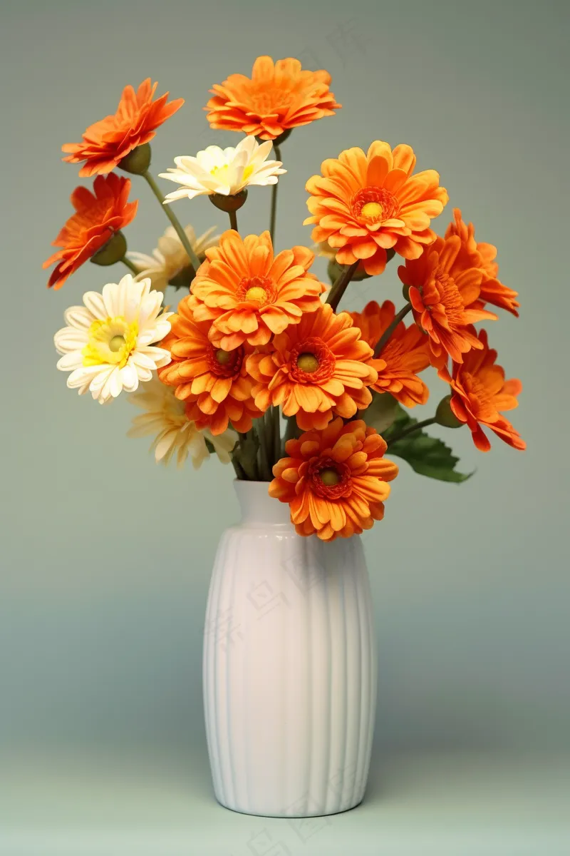 花瓶里的菊花小雏菊橘黄色家居摄影图(2688x4032)