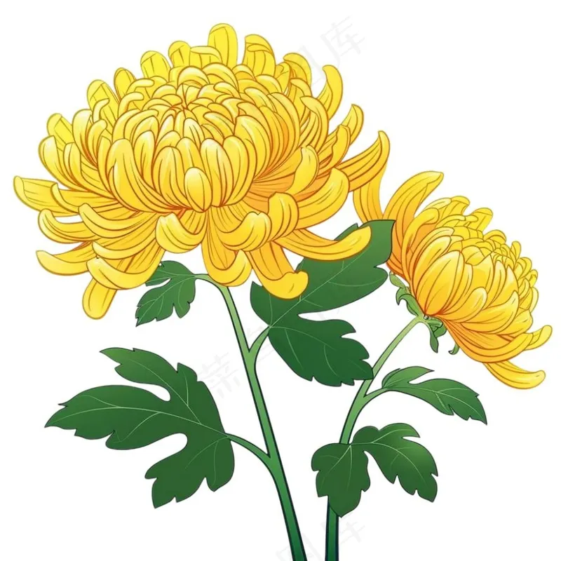 菊花黄菊盛开植物插画免抠(1024x1024)