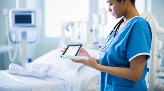 医院病房护士检查医疗摄影图