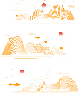 山水波浪祥云中式国风线条81免扣素材