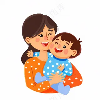 妈妈抱着孩子婴儿母亲节亲情人物卡通插画免抠
