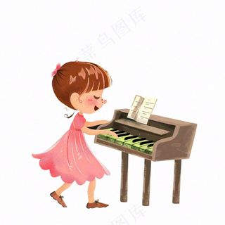 弹钢琴的女孩演奏乐器音乐人物卡通插画免抠
