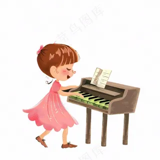 弹钢琴的女孩演奏乐器音乐人物卡通插画免抠