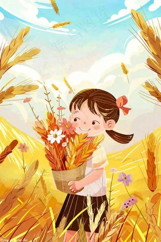 秋意浓丰收季女孩农场采收大雁芒种立秋秋分插画背景