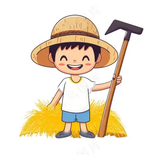 劳作的农民工具卡通插画免抠
