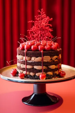 巧克力樱桃蛋糕节日甜点摄影图