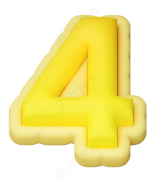 膨胀描边数字4_黄色