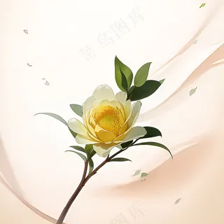 白色黄色手绘新中式风格花植物150 白色黄色手绘新中式风格花植物150