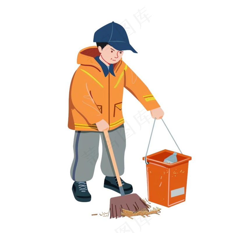 环卫工人清洁劳动人物插画免抠