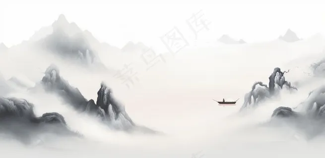 山水水墨画云层山峰中国风插画背景