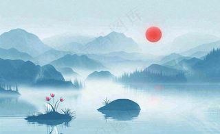 中国风水墨画山水画寒露插画背景