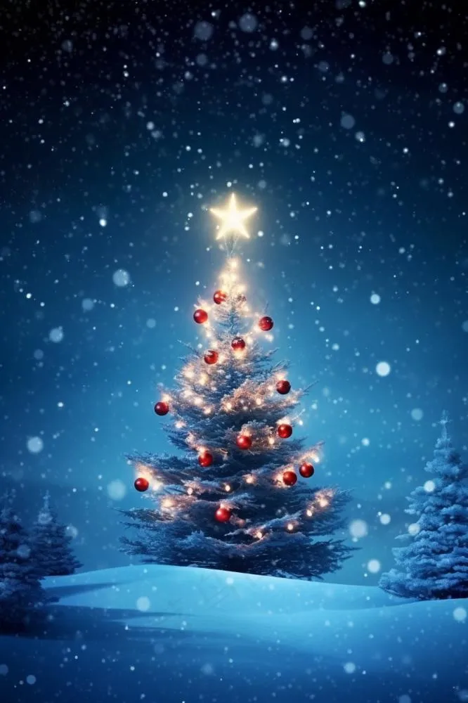 圣诞树可爱蓝色温馨背景(896x1344)