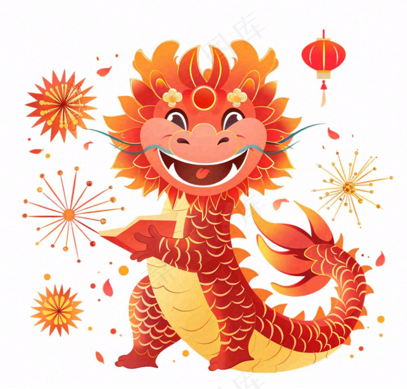 中国龙龙年红色卡通插画免抠(1072x1024)