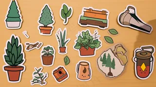 户外工具植物盆栽卡通插画素材