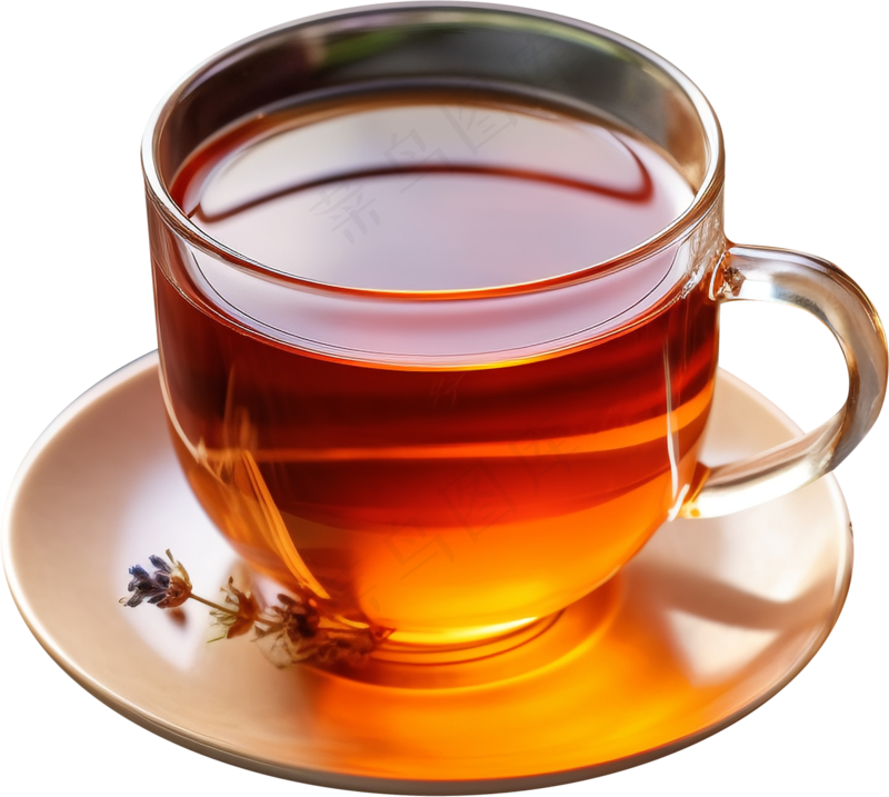 冬日热饮红茶玻璃杯托盘png素材