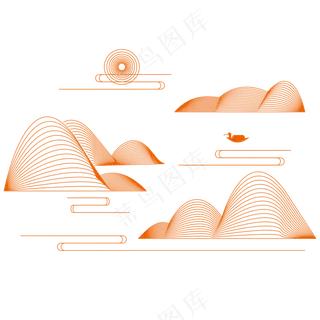 山水波浪祥云中式国风线条29免扣素材