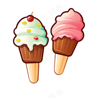卡通手绘冰淇淋雪条雪糕线条插画矢量装饰