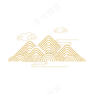 山水波浪祥云中式国风线条14免扣素材