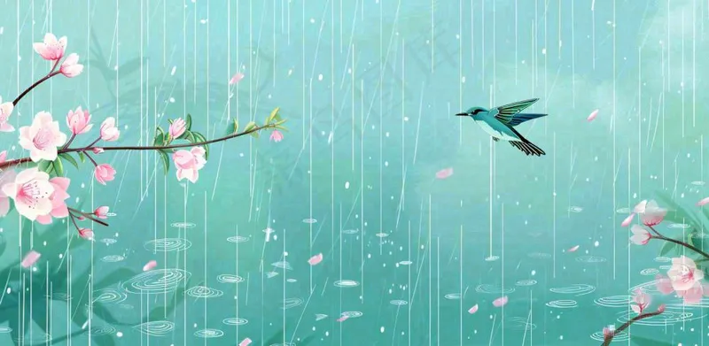春天梅雨时节春暖花开燕子雨水谷雨惊蛰插画背景(1568x768)