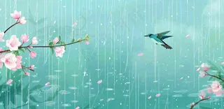 春天梅雨时节春暖花开燕子雨水谷雨惊蛰插画背景