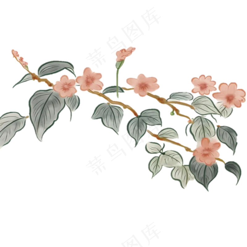 桃花 水墨风 免抠透明底素材