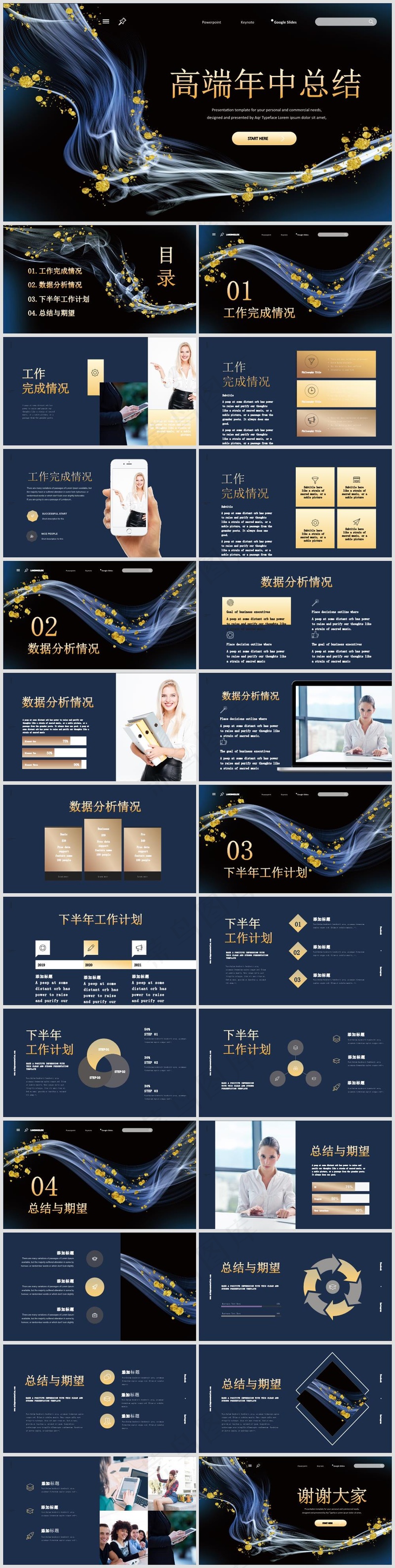 PPT模板丨黑金、藏蓝色系丨工作总结丨述职报告026