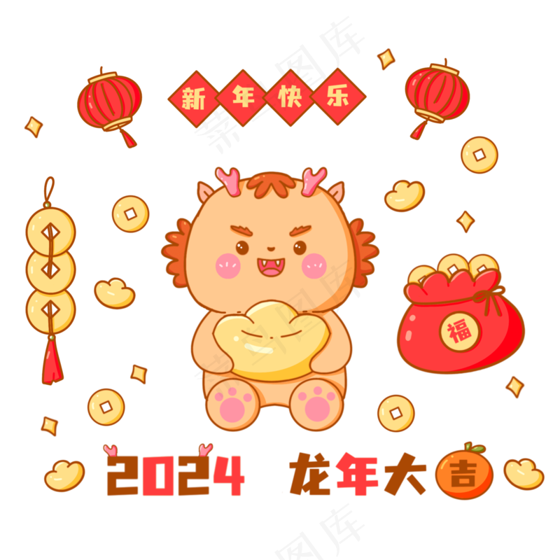 龙年国潮贴纸6psd 源文件 设计 免扣素材psd模版下载
