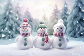 冬季白雪地里的小雪人可爱摄影图