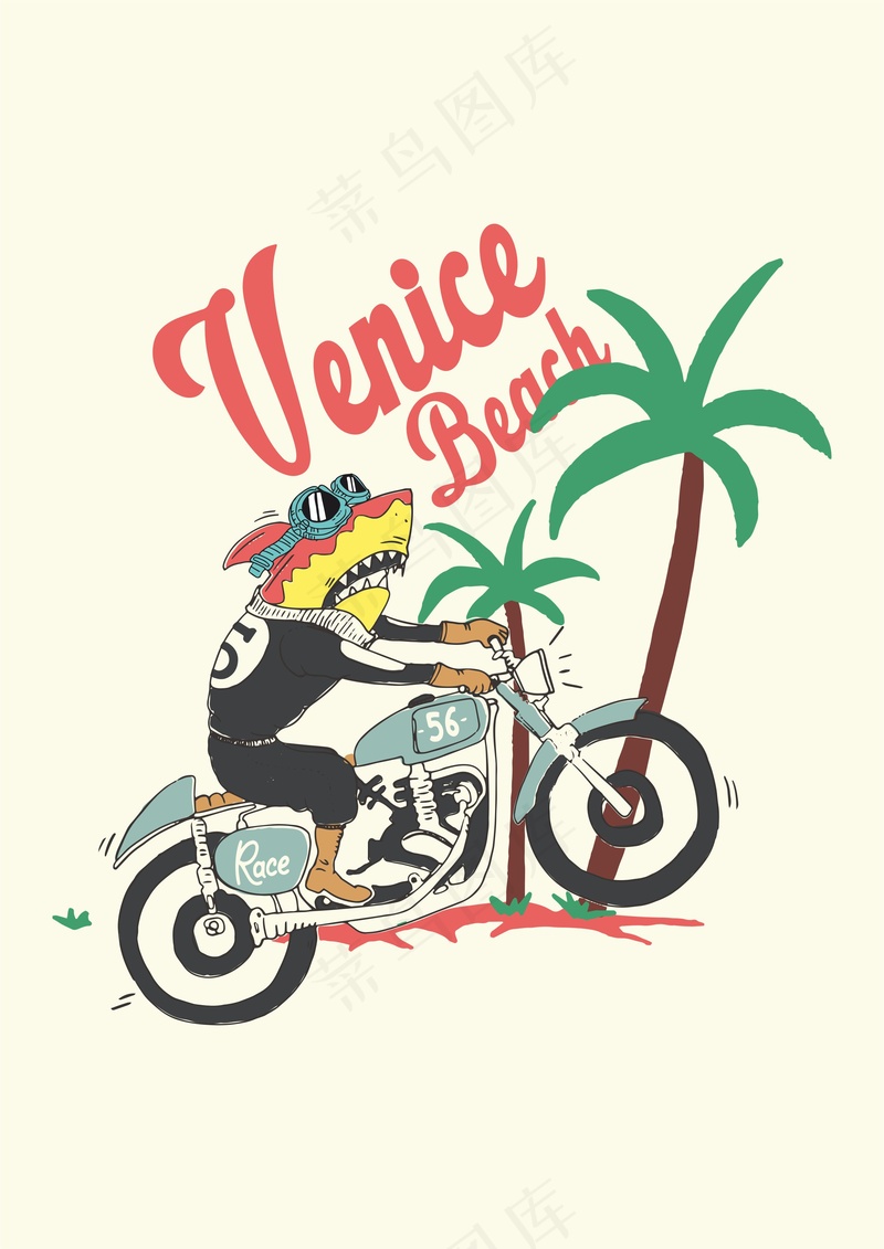 鲨鱼 海边 摩托车