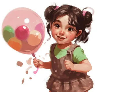 女孩那种气球开心卡通插画免抠