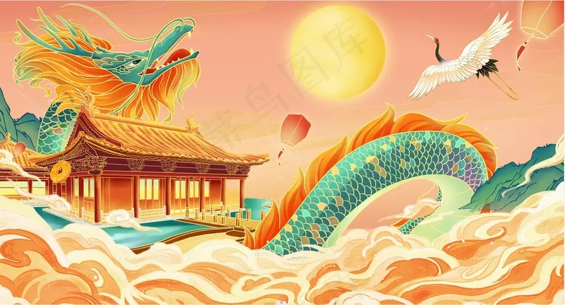 龙年 新年快乐  龙年海报 日历psd模版下载