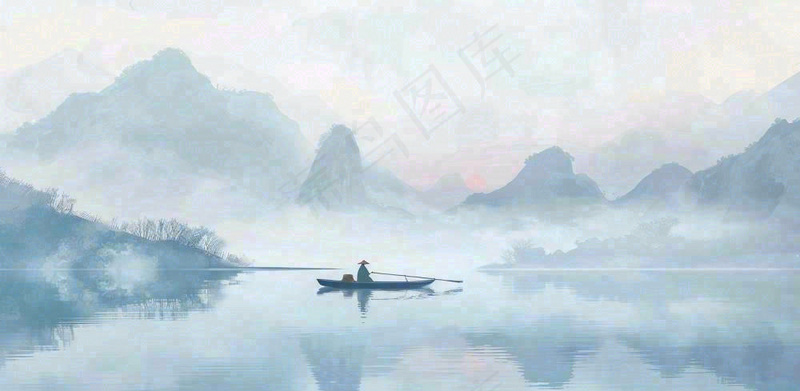 中国风意境水墨山水风景插画背景(1568x768)