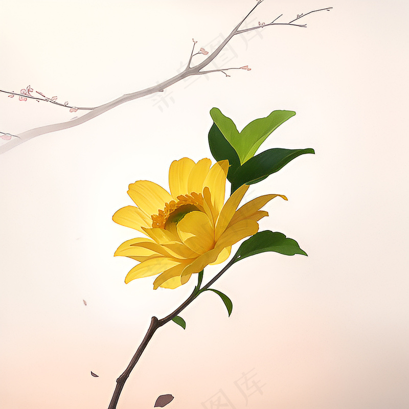白色黄色手绘新中式风格花植物138