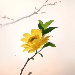 白色黄色手绘新中式风格花植物138