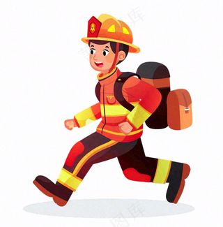消防员救火灭火劳动人物卡通插画免抠