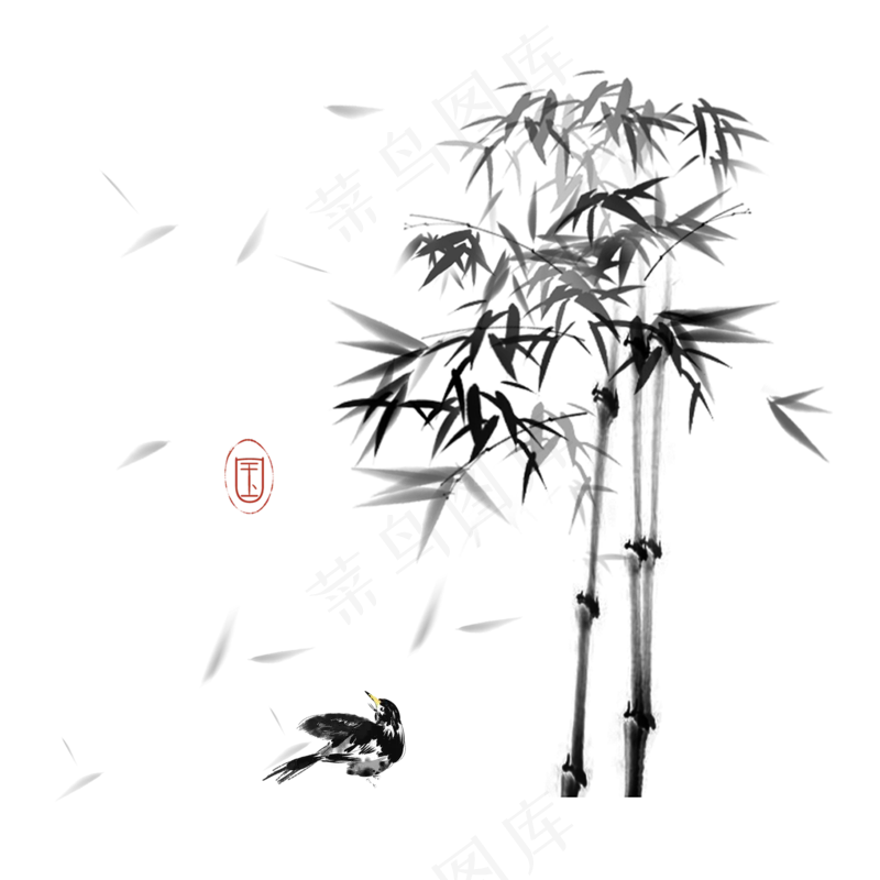 中国风水墨竹子图片古风竹叶竹林水彩手绘插画PNG免扣设计