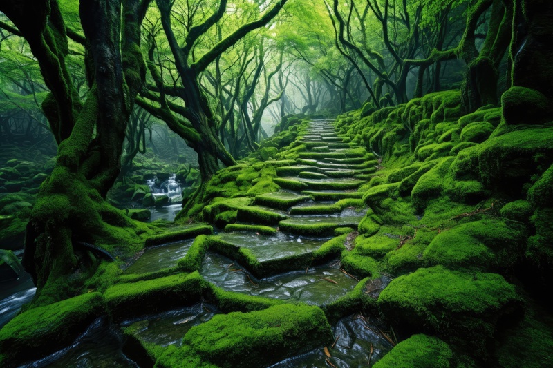 公园绿色楼梯苔藓风景
