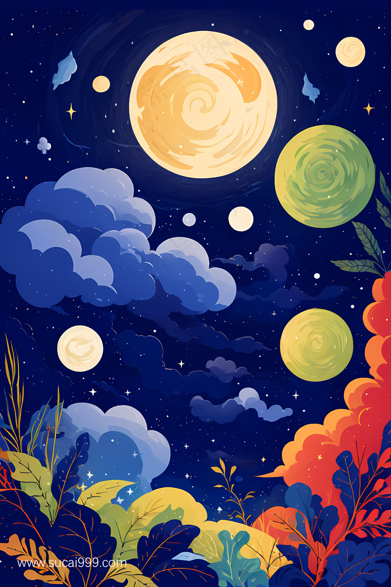 星空插画背景psd模版下载