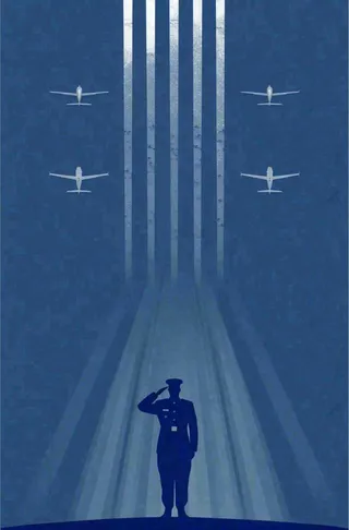 建军蓝色纹理简约军人剪影飞机插画背景