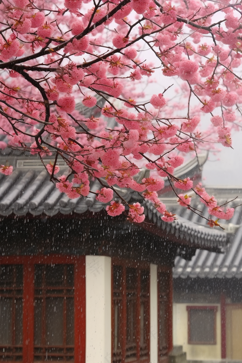 粉梅花春天桃花樱花树枝抽新芽摄影图(2688x4032)