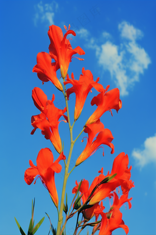 春天红色喇叭花摄影图