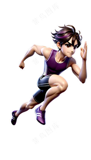 百米冲刺的男子短跑运动员 3D卡通