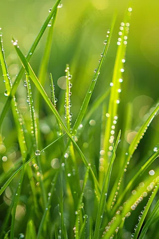 清晨绿草上的露珠春天摄影图
