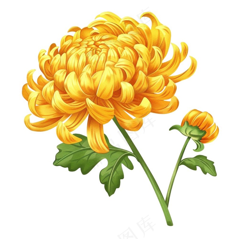菊花黄菊盛开植物插画免抠(1024x1024)