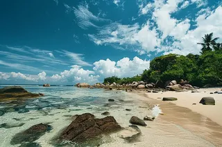 海边沙滩礁石大自然风光摄影图