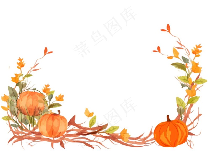 秋季南瓜作物枫叶边框感恩节黄色卡通插画免抠(1248x960)